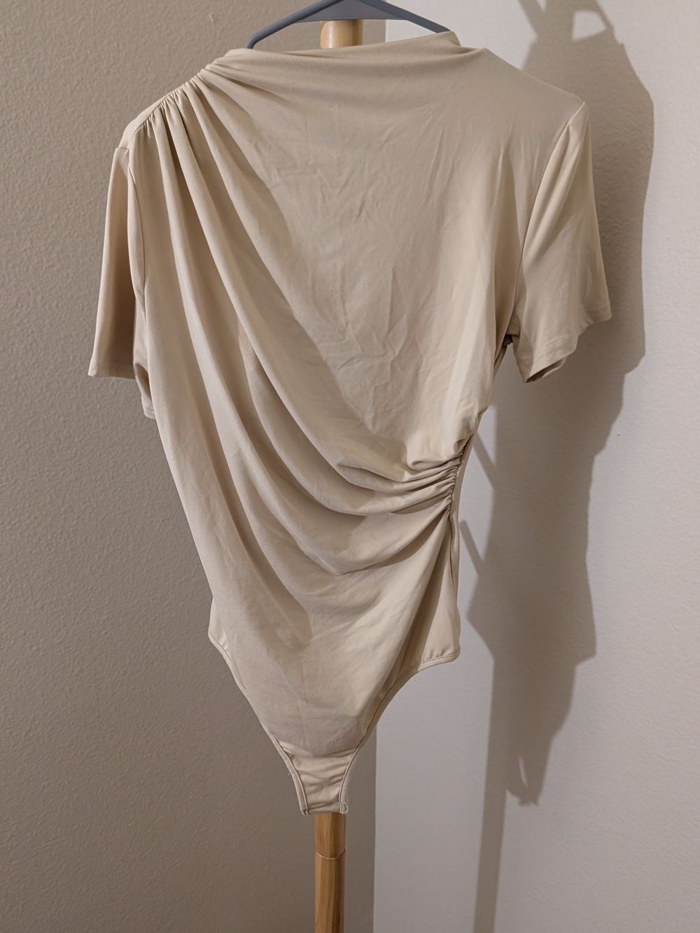 SHEIN One-Shoulder Rushing Bodysuit in Beige